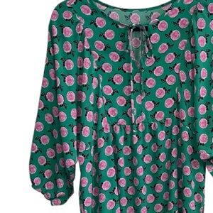 Green Smocked Tie Front Maxi Dress with Bishop Sleeves